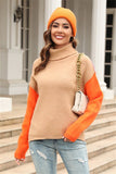 Chic Patchwork Knit Turtleneck Sweater