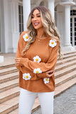 Floral Embroidered Crew-Neck Sweater with Long Sleeves