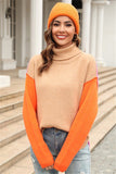 Chic Patchwork Knit Turtleneck Sweater
