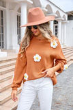 Floral Embroidered Crew-Neck Sweater with Long Sleeves