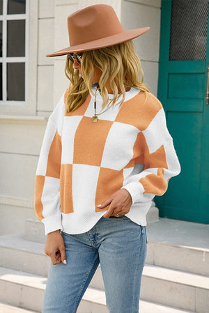 Plaid Striped Long Sleeve Sweater for Women