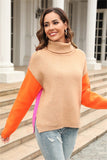 Chic Patchwork Knit Turtleneck Sweater