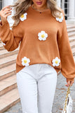 Floral Embroidered Crew-Neck Sweater with Long Sleeves