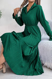 Lapel Button Pleated Skirt with Long Sleeve Design