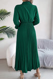 Lapel Button Pleated Skirt with Long Sleeve Design