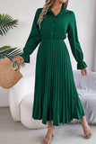 Lapel Button Pleated Skirt with Long Sleeve Design