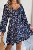 Floral Long Sleeve Dress with Lace Up Square Neckline