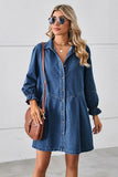 RELAXED FIT LONG SLEEVE PATCHWORK DENIM DRESS