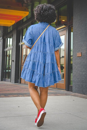 Chic Puff Sleeve Denim Dress