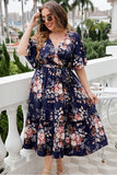 Curvy Chic V-Neck Navy Floral Plus-Size Dress