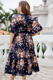 Curvy Chic V-Neck Navy Floral Plus-Size Dress