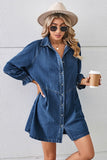 RELAXED FIT LONG SLEEVE PATCHWORK DENIM DRESS