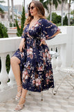 Curvy Chic V-Neck Navy Floral Plus-Size Dress