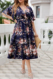 Curvy Chic V-Neck Navy Floral Plus-Size Dress