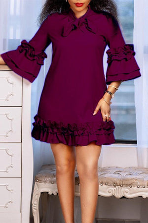 Lace-Up Wooden Ear Trim Dress in Solid Colors