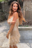 Glamorous Feathered Fringe Sequin V-Neck Halter Dress