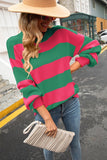 Chic Striped Puff Sleeve Sweaters with Round Neck