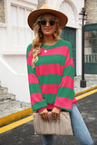 Chic Striped Puff Sleeve Sweaters with Round Neck