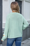 Floral Embroidered Crew-Neck Sweater with Long Sleeves