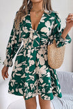 Lace-Up Elegant Long-Sleeve Dress with Nature-Inspired Wooden Ear Details