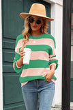 Chic Striped Puff Sleeve Sweaters with Round Neck