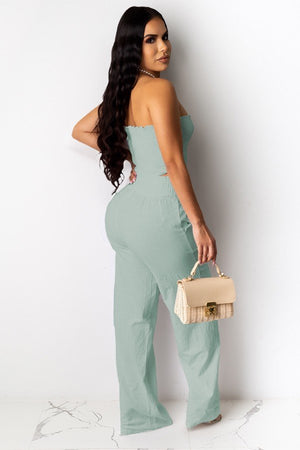 STRAPLESS PLEATED TWO-PIECE PANTSUIT WITH SEXY SILHOUETTE