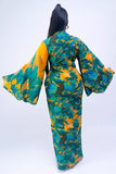 Printed Elegant Flared Sleeve Slim-Fit Dress with Stand Collar