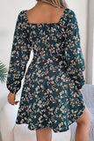 Floral Long Sleeve Dress with Lace Up Square Neckline