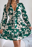 Lace-Up Elegant Long-Sleeve Dress with Nature-Inspired Wooden Ear Details
