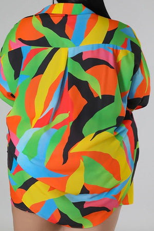 Tropical Print Plus Size Shirt and Shorts Set