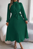 Elegant Floral Long Sleeve Dress with Lace-Up Square Collar