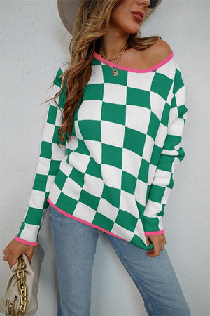 Plaid Print Long Sleeve Round Neck Sweater for Chic Style