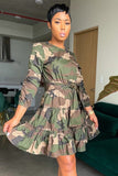 Stylish Camouflage A-Line Mid Skirt with Long Sleeves for All