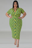Elegant Green Plaid Short Sleeve Cardigan Dress with Stylish Button Accents