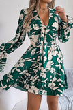 Lace-Up Elegant Long-Sleeve Dress with Nature-Inspired Wooden Ear Details