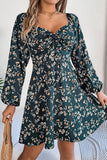 Floral Long Sleeve Dress with Lace Up Square Neckline