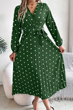 Chic Crossed V-Neck Pleated Dress with Contrasting Polka Dots