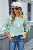 Floral Embroidered Crew-Neck Sweater with Long Sleeves