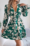 Lace-Up Elegant Long-Sleeve Dress with Nature-Inspired Wooden Ear Details