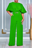 Chic Plus Size High Waist Wide Leg Jumpsuit with Round Neck Design