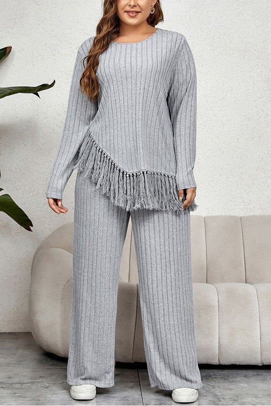 Fringe Accent Wide Leg Pant Suit for Effortless Chic