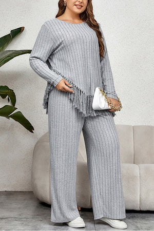Fringe Accent Wide Leg Pant Suit for Effortless Chic