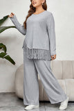 Fringe Accent Wide Leg Pant Suit for Effortless Chic