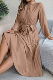 Elegant Floral Long Sleeve Dress with Lace-Up Square Collar
