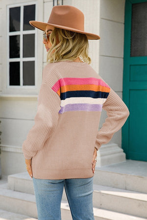 Chic Round Neck Long Sleeve Sweater with Stylish Thin Splices