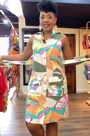 Chic Sleeveless Lace-Up V-Neck Summer Dress with Bold Prints