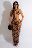 Leopard Print Irregular Cut Gauze Dress Trio Set