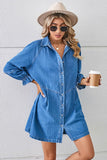 RELAXED FIT LONG SLEEVE PATCHWORK DENIM DRESS
