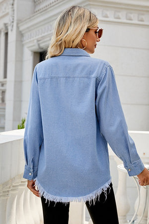 Chic Denim Fur Layered Shirt Jacket