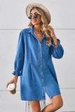 RELAXED FIT LONG SLEEVE PATCHWORK DENIM DRESS